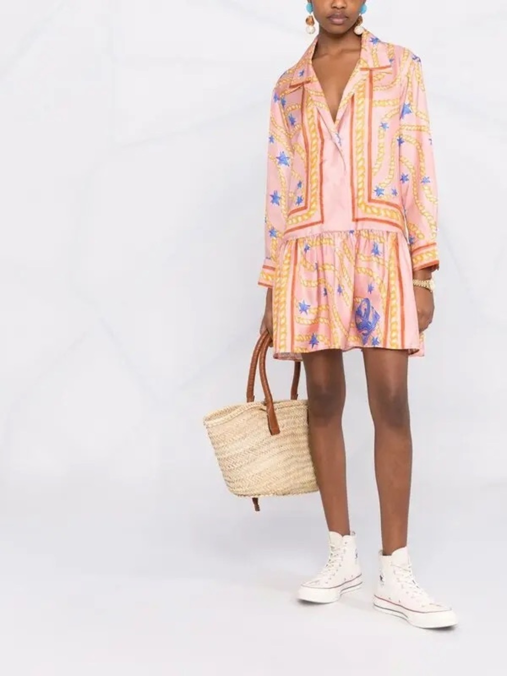 SANDRO Alexiane Printed Silk-twill Mini Shirt Dress In Blush (123)